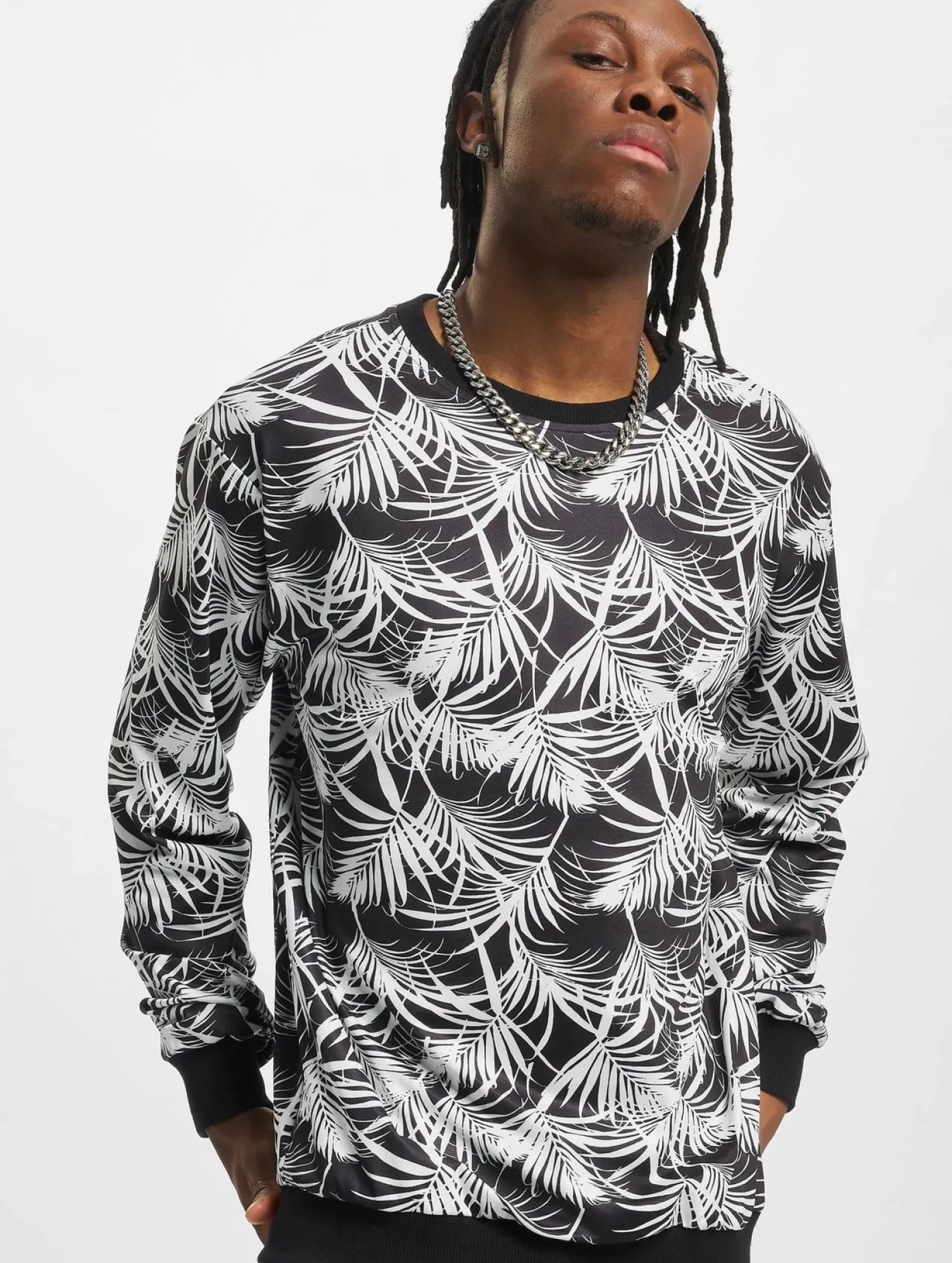 Pullover & Sweater*vsct Palmleaf Rundhals-Sweatshirt Schwarz/Weiß