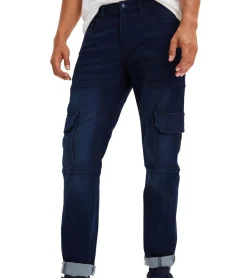 Große Größen|Jeans & Hosen*O46bpx warmhaltende Herren Thermo-Jeans im Cargo-Stil Denim-Hose Straight Leg 924006 Kurzgröße Dunkel-Blau