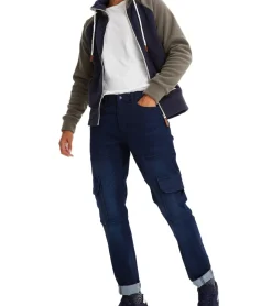 Große Größen|Jeans & Hosen*O46bpx warmhaltende Herren Thermo-Jeans im Cargo-Stil Denim-Hose Straight Leg 924006 Kurzgröße Dunkel-Blau