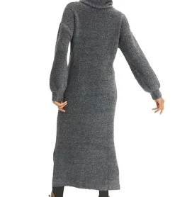 Große Größen|Kleider*O46bpx weiches Damen Midi-Kleid Basic-Kleid aus Boucle-Garn Langarm-Kleid 935820 Größe Größen Grau