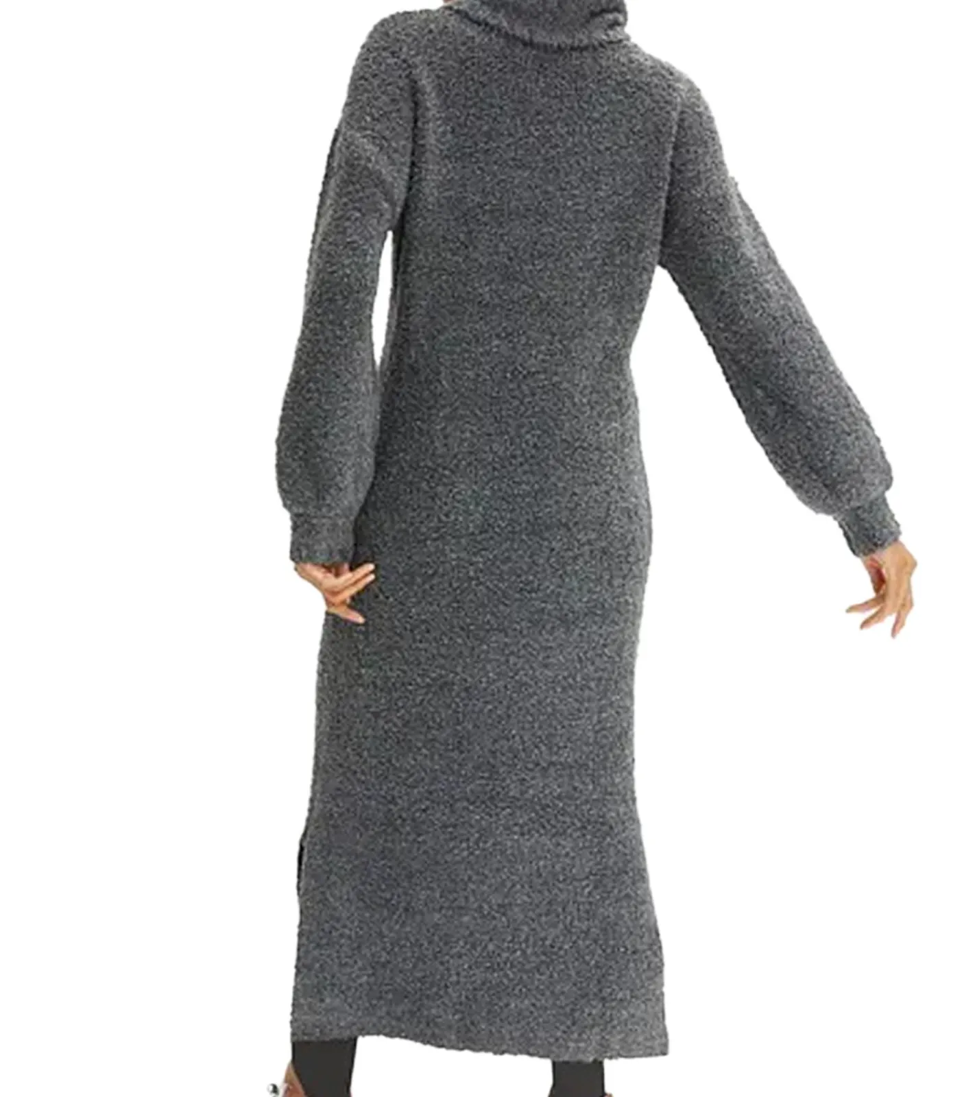 Große Größen|Kleider*O46bpx weiches Damen Midi-Kleid Basic-Kleid aus Boucle-Garn Langarm-Kleid 935820 Größe Größen Grau