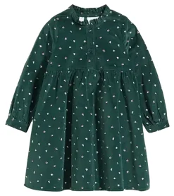 Kleider & Röcke*O46bpx winterliches Kinder Mini-Kleid für Mädchen Cord-Kleid mit Knopfleiste und kleinen Schmetterlingen Baumwolle 952035 Grün