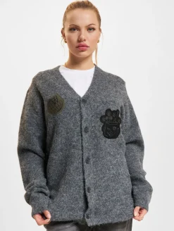 Sweater & Pullover|Pullover & Sweater*Wood Wood Leo Longhair Patch Cardigan Strickjacke charcoal