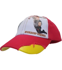 Caps & Mützen*SCRIMMAGE WORLDCUP LEGENDS Unisex Baseball-Cap im Spanien-Design Baumwoll-Cap mit Fußballspieler-Print Curved-Brim-Cap mit No.9-Print Damaged-Look TC110825RJA Rot/Bunt