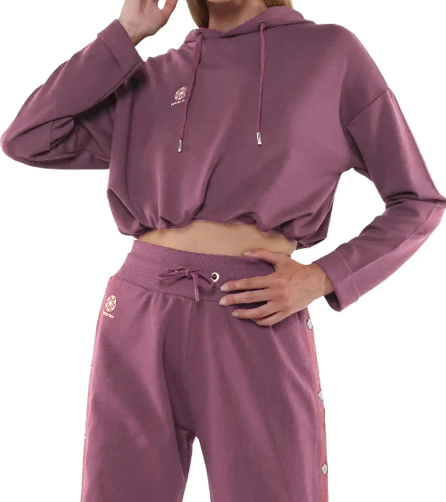 Sweater & Pullover*YOU DO YOU Damen Cropped-Hoodie mit Kapuze Alltags-Pullover Yoga-Mode 905081 Alt-Rosa
