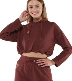 Sweater & Pullover*YOU DO YOU Damen Cropped-Hoodie mit Kapuze Alltags-Pullover Yoga-Mode 905081 Mahagoni-Braun