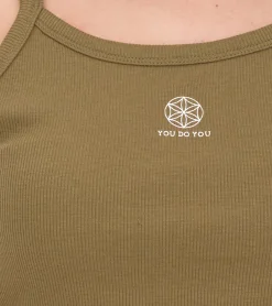 Tops & T-Shirts*YOU DO YOU Damen Crop-Top geripptes Fitness-Top Baumwoll-Shirt Tanktop Yoga-Mode 905101 Khaki