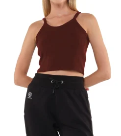 Tops & T-Shirts*YOU DO YOU Damen Crop-Top geripptes Fitness-Top Baumwoll-Shirt Tanktop Yoga-Mode 905101 Mahagoni-Braun