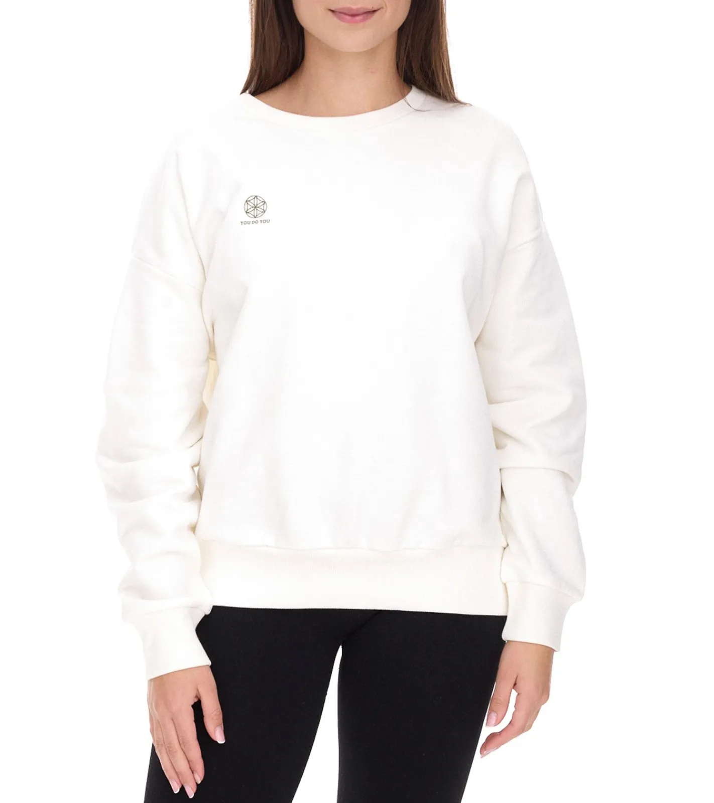 Sweater & Pullover*YOU DO YOU Damen Pullover mit Rücken-Print Baumwoll-Sweater Langarm-Shirt Yoga-Mode 905071 Weiß