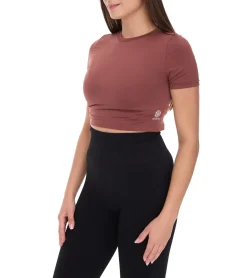 Tops & T-Shirts*YOU DO YOU Damen T-Shirt im Cropped-Style Fitness-Top Kurzarm-Shirt Yoga-Mode 905041 Mahagoni-Braun