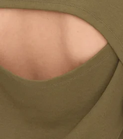 Tops & T-Shirts*YOU DO YOU Damen T-Shirt im Cropped-Style Fitness-Top mit Rücken-Cut Out Baumwoll-Shirt 905051 Khaki