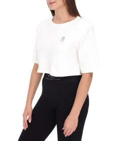 Tops & T-Shirts*YOU DO YOU Damen T-Shirt im Cropped-Style Fitness-Top mit Rücken-Cut Out Baumwoll-Shirt 905051 Weiß