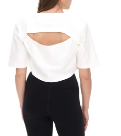 Tops & T-Shirts*YOU DO YOU Damen T-Shirt im Cropped-Style Fitness-Top mit Rücken-Cut Out Baumwoll-Shirt 905051 Weiß