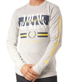 Pullover & Sweater*YOUNG  & RECKLESS YOUNG & RECKLESS Angler Longsleeve Herren Baumwoll-Shirt MLS3317RED-830 Grau