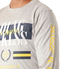 Pullover & Sweater*YOUNG  & RECKLESS YOUNG & RECKLESS Angler Longsleeve Herren Baumwoll-Shirt MLS3317RED-830 Grau