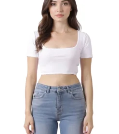 Tops & T-Shirts*ZEGY Damen Crop-Top geripptes Baumwoll-Shirt schlichtes T-Shirt 1084 Weiß