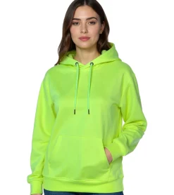 Sweater & Pullover*ZEGY Damen Hoodie schlichter Kapuzen-Pullover mit Kängurutasche Sweater 1080 Neon-Gelb