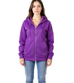Mäntel & Jacken|Sweater & Pullover*ZEGY Damen Sweat-Jacke mit Kapuze Baumwoll-Sweater Zip Hoodie 1083 Lila