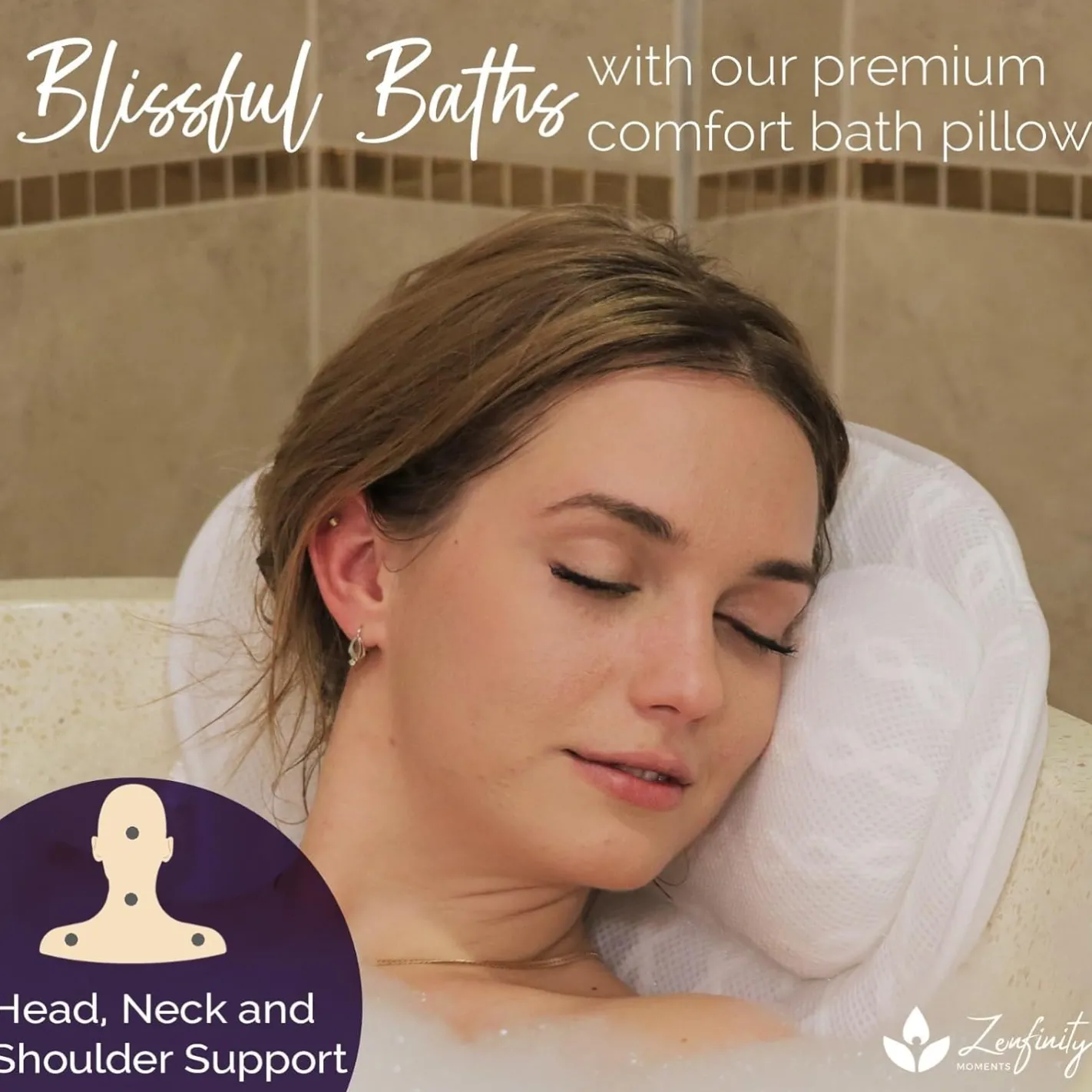 Körperpflege & Wellness*Zenfinity Moments Badewannen-Kissen zur Unterstützung von Kopf, Nacken und Rücken Bad-Zubehör 43x43cm Bad-Kissen Wellness Weiß