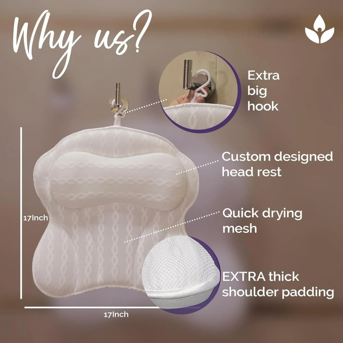 Körperpflege & Wellness*Zenfinity Moments Badewannen-Kissen zur Unterstützung von Kopf, Nacken und Rücken Bad-Zubehör 43x43cm Bad-Kissen Wellness Weiß