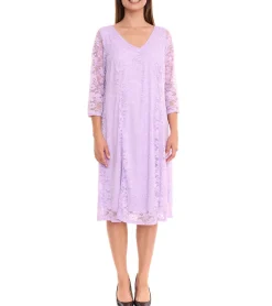 Kleider*Zizzi Ebonnie Kleid Damen Mini-Kleid mit Spitzenbesatz Cocktail-Kleid 12081700 Lila