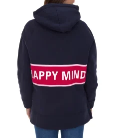 Sweater & Pullover*ZWILLINGSHERZ Beate Hoodie Damen Kapuzen-Pullover mit umlaufendem HAPPY MIND Schriftzug Baumwoll-Sweater 31069-1008-2 Dunkelblau