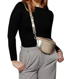 Rucksäcke & Taschen|Sportausrüstung*ZWILLINGSHERZ Damen Echtleder Cross Body Bag Umhängetasche mit abnehmbaren Schultergurt Bauchtasche modische Ausgeh-Tasche 1416C Gold