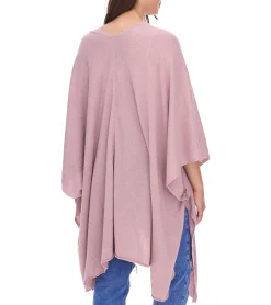 Strickjacken & Cardigans|Sweater & Pullover*ZWILLINGSHERZ Damen Poncho mit Kaschmir hochwertiges Cape Tunika mit Ärmeln 8029P in Rosa, Rot, Beige, Grau, Blau