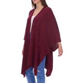 Strickjacken & Cardigans|Sweater & Pullover*ZWILLINGSHERZ Damen Poncho mit Kaschmir hochwertiges Cape Tunika mit Ärmeln 8029P in Rosa, Rot, Beige, Grau, Blau