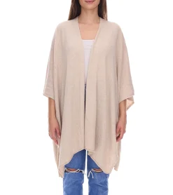 Strickjacken & Cardigans|Sweater & Pullover*ZWILLINGSHERZ Damen Poncho mit Kaschmir hochwertiges Cape Tunika mit Ärmeln 8029P in Rosa, Rot, Beige, Grau, Blau