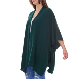 Strickjacken & Cardigans|Sweater & Pullover*ZWILLINGSHERZ Damen Poncho mit Kaschmir hochwertiges Cape Tunika mit Ärmeln 8029P Tannengrün