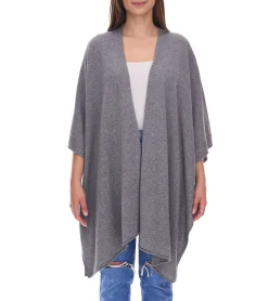 Strickjacken & Cardigans|Sweater & Pullover*ZWILLINGSHERZ Damen Poncho mit Kaschmir hochwertiges Cape Tunika mit Ärmeln 8029P Grau