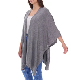 Strickjacken & Cardigans|Sweater & Pullover*ZWILLINGSHERZ Damen Poncho mit Kaschmir hochwertiges Cape Tunika mit Ärmeln 8029P Grau