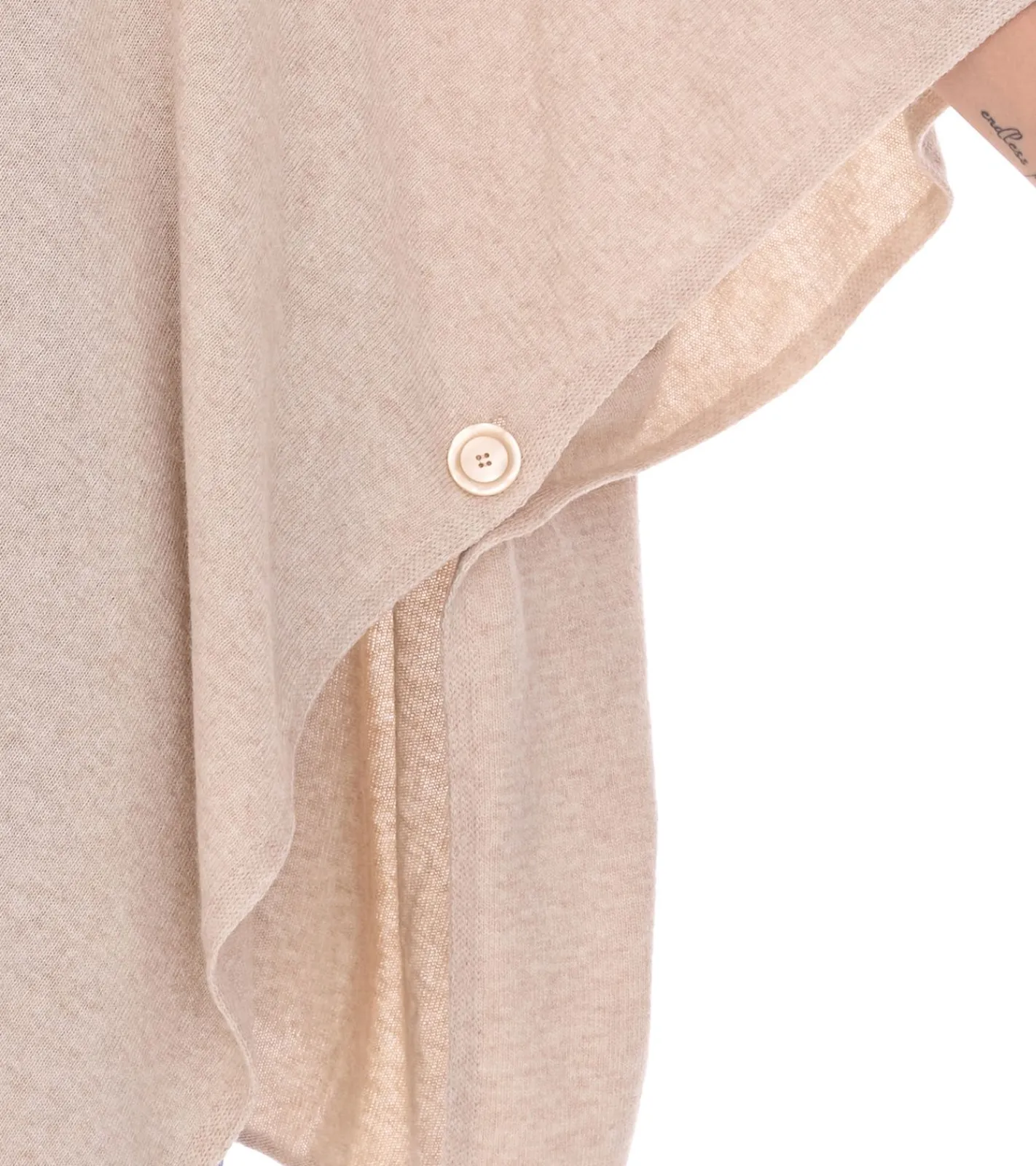 Strickjacken & Cardigans|Sweater & Pullover*ZWILLINGSHERZ Damen Poncho mit Kaschmir hochwertiges Cape Tunika mit Ärmeln 8029P Hellbeige