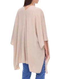 Strickjacken & Cardigans|Sweater & Pullover*ZWILLINGSHERZ Damen Poncho mit Kaschmir hochwertiges Cape Tunika mit Ärmeln 8029P Hellbeige