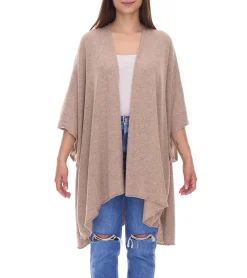 Strickjacken & Cardigans|Sweater & Pullover*ZWILLINGSHERZ Damen Poncho mit Kaschmir hochwertiges Cape Tunika mit Ärmeln 8029P Beige
