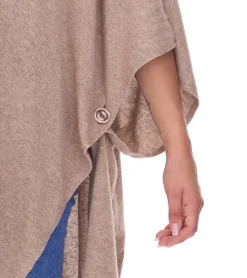 Strickjacken & Cardigans|Sweater & Pullover*ZWILLINGSHERZ Damen Poncho mit Kaschmir hochwertiges Cape Tunika mit Ärmeln 8029P Beige