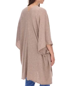 Strickjacken & Cardigans|Sweater & Pullover*ZWILLINGSHERZ Damen Poncho mit Kaschmir hochwertiges Cape Tunika mit Ärmeln 8029P Beige