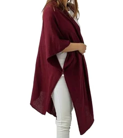 Strickjacken & Cardigans|Sweater & Pullover*ZWILLINGSHERZ Damen Poncho mit Kaschmir hochwertiges Cape Tunika mit Ärmeln 8029P Bordeaux