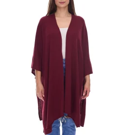 Strickjacken & Cardigans|Sweater & Pullover*ZWILLINGSHERZ Damen Poncho mit Kaschmir hochwertiges Cape Tunika mit Ärmeln 8029P Bordeaux