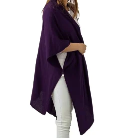 Strickjacken & Cardigans|Sweater & Pullover*ZWILLINGSHERZ Damen Poncho mit Kaschmir hochwertiges Cape Tunika mit Ärmeln 8029P Lila