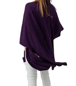 Strickjacken & Cardigans|Sweater & Pullover*ZWILLINGSHERZ Damen Poncho mit Kaschmir hochwertiges Cape Tunika mit Ärmeln 8029P Lila