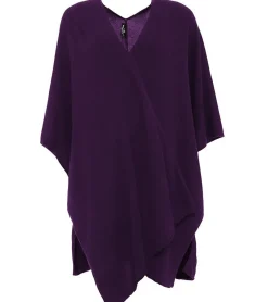 Strickjacken & Cardigans|Sweater & Pullover*ZWILLINGSHERZ Damen Poncho mit Kaschmir hochwertiges Cape Tunika mit Ärmeln 8029P Lila