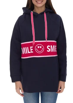 Sweater & Pullover*ZWILLINGSHERZ Hoodie Damen Kapuzen-Pullover mit Statement Print Baumwoll-Sweater Dunkelblau oder Beige Beate