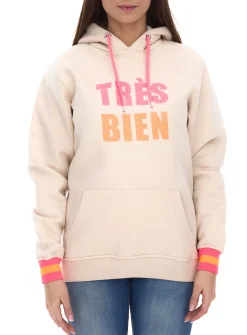 Sweater & Pullover*ZWILLINGSHERZ Hoodie Damen Kapuzen-Pullover mit Statement Print Baumwoll-Sweater Dunkelblau oder Beige Beate